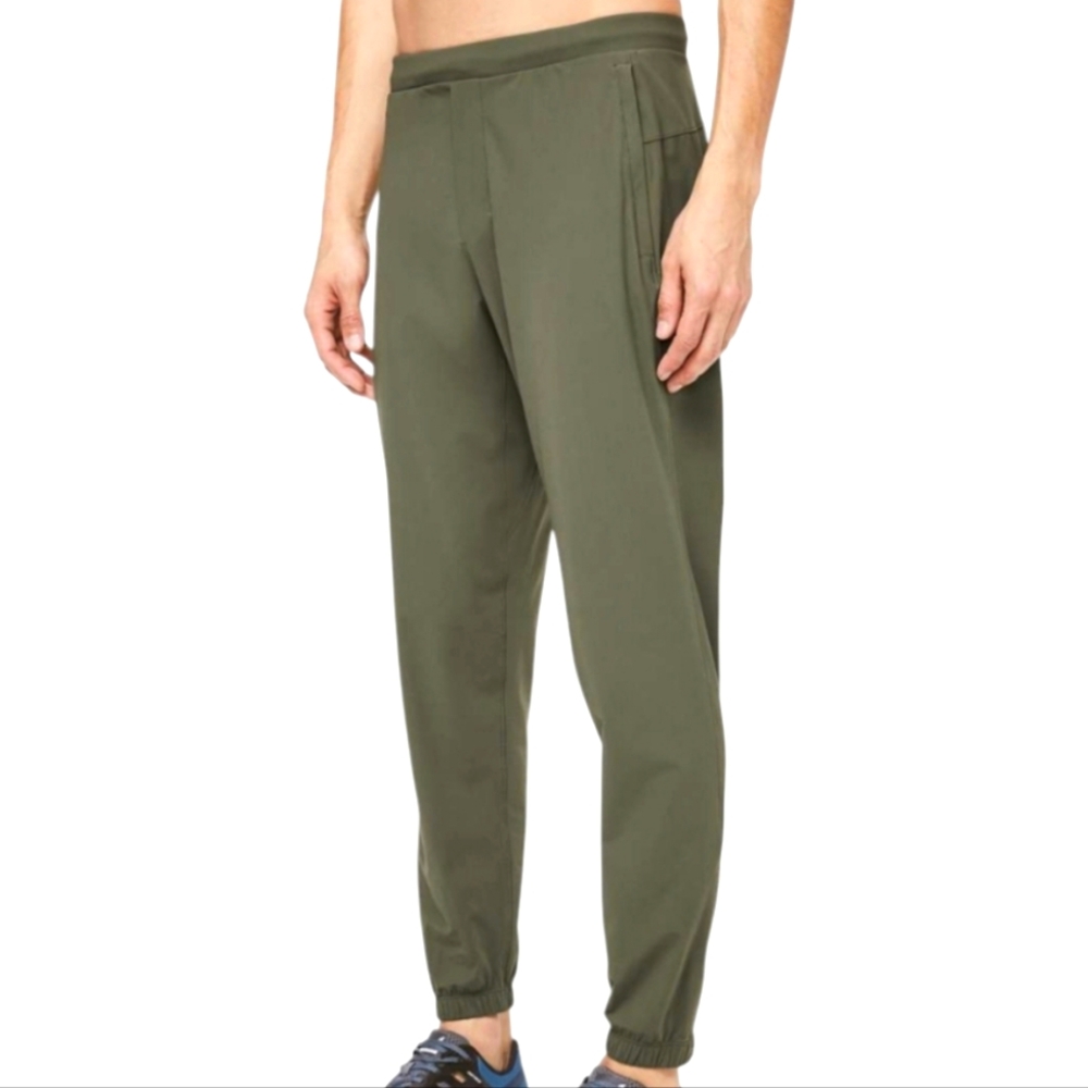 Men's Lululemon Small Surge Jogger Fatigue Green Athletic Drawstring Zip Leg